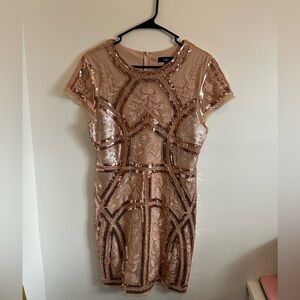 Lulu's Rose Gold Sequin Embroidered Bodycon Dress